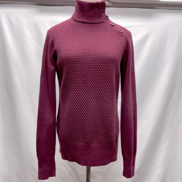 North Face Knit Button up Neck Turtleneck Sweater Burgundy Sz Large - Picture 1 of 10